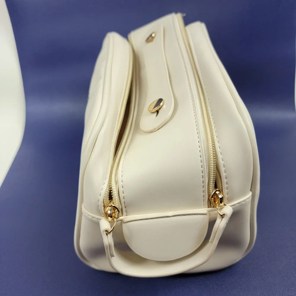 Kesterra 3 Piece Travel Makeup Bag Set Cream Vegan Leather Cosmetic Case